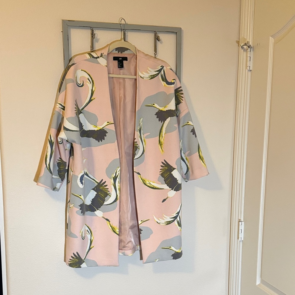 H&M Pink and Gray Bird Print Cape